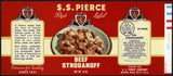 Vintage label S S PIERCE Beef Stroganoff pictured Boston Massachusetts n-mint+