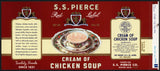 Vintage label S S PIERCE Creamed of Chicken Soup Boston Massachusetts n-mint+