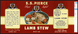 Vintage label S S PIERCE Lamb Stew pictured Boston Massachusetts unused n-mint+