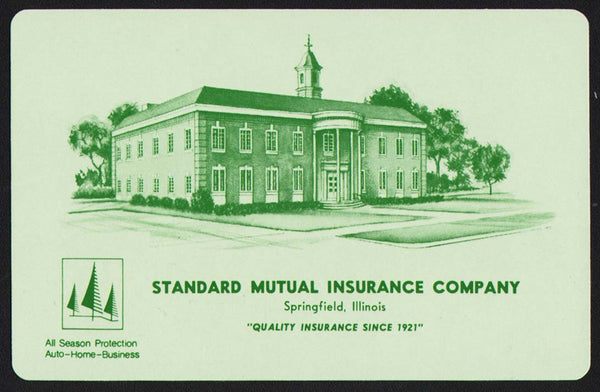 Vintage playing card STANDARD MUTUAL INSURANCE COMPANY green Springfield ILL