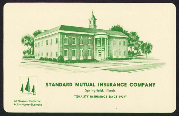 Vintage playing card STANDARD MUTUAL INSURANCE COMPANY yellow Springfield ILL