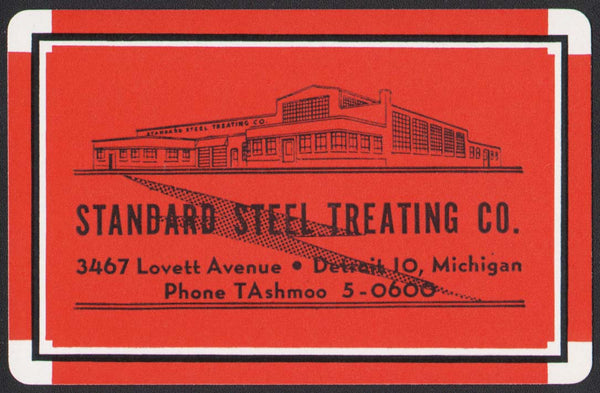 Vintage playing card STANDARD STEEL TREATING CO building pictured Detroit Michigan