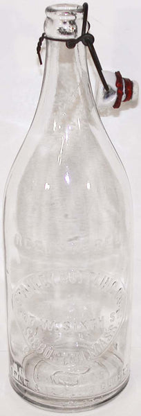 Vintage soda pop bottle STANLEY BOTTLING South Boston embossed ceramic stopper