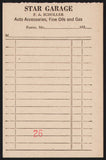 Vintage receipt STAR GARAGE dated 1920s F A Scholler Foster Missouri unused n-mint