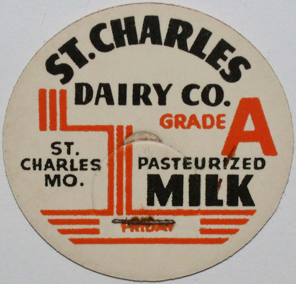 Vintage milk bottle cap ST CHARLES DAIRY CO Friday St Charles Missouri unused