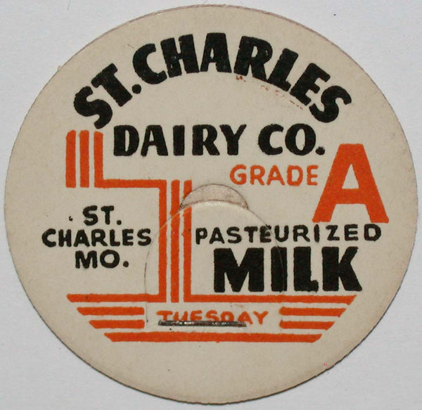 Vintage milk bottle cap ST CHARLES DAIRY CO Tuesday St Charles Missouri unused