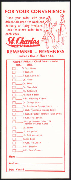 Vintage order card ST CHARLES DAIRY CO milkman pictured Missouri unused n-mint+