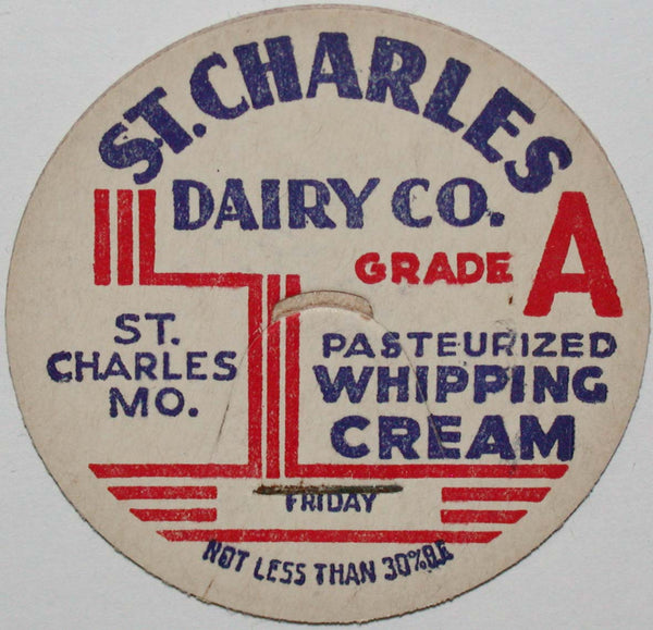 Vintage milk bottle cap ST CHARLES DAIRY CO Whipping Cream St Charles Missouri