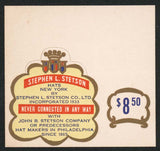Vintage price tag STEPHEN L STETSTON Hats #2 Never Connected to John B Stetson