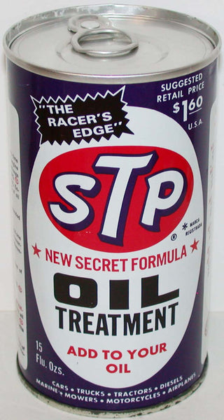 Vintage oil can STP OIL TREATMENT metal Racers Edge New Secret Formula full n-mint