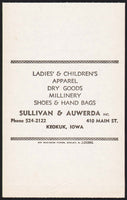 Vintage receipt SULLIVAN and AUWERDA Dry Goods Millinery Shoes Keokuk Iowa n-mint+