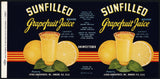 Vintage label SUNFILLED Grapefruit Juice #1 Dunedin Florida 1943 new old stock