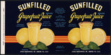 Vintage label SUNFILLED Grapefruit Juice #2 Dunedin Florida 1943 new old stock