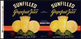 Vintage label SUNFILLED Grapefruit Juice #3 Dunedin Florida 1943 new old stock