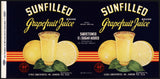 Vintage label SUNFILLED Grapefruit Juice #4 Dunedin Florida 1943 new old stock