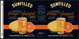 Vintage label SUNFILLED Orange Grapefruit Juice #1 Dunedin Florida 1943 unused