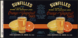 Vintage label SUNFILLED Orange Grapefruit Juice #3 Dunedin Florida 1943 unused