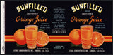 Vintage label SUNFILLED Orange Juice #1 Dunedin Florida 1943 unused new old stock