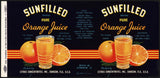 Vintage label SUNFILLED Orange Juice #6 Dunedin Florida 1943 unused new old stock
