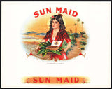 Vintage label SUN MAID cigar box inner woman pictured embossed unused n-mint+