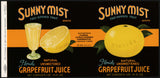 Vintage label SUNNY MIST Grapefruit Juice #1 Lake Wales Florida 1935 n-mint