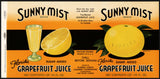 Vintage label SUNNY MIST Grapefruit Juice #3 Lake Wales Florida 1935 n-mint