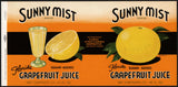 Vintage label SUNNY MIST Grapefruit Juice #4 Lake Wales Florida 1935 n-mint