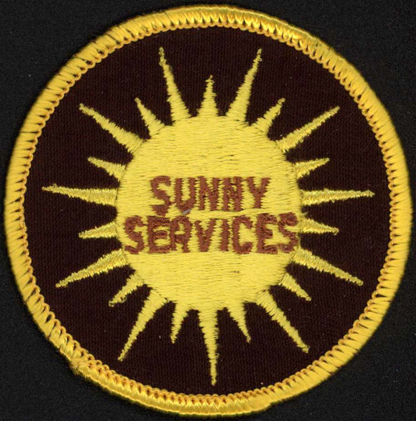Vintage uniform patch SUNNY SERVICES sun logo round unused new old stock n-mint+
