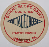 Vintage milk bottle cap SUNNY SLOPE DAIRY Cottage Cheese large Spring City PA