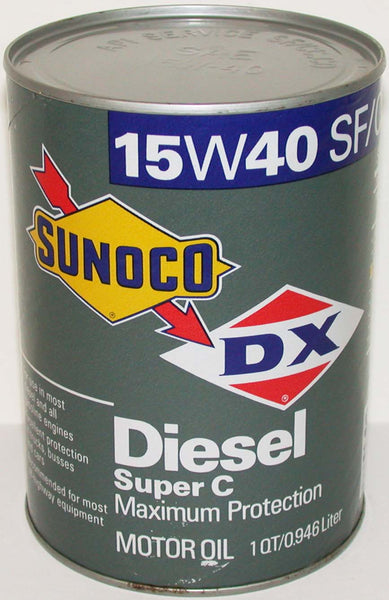 Vintage motor oil can SUNOCO DX Diesel Super C round one quart size n-mint condition