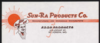 Vintage letterhead SUN-RA PRODUCTS CO Food Products chef pictured St Joseph Missouri