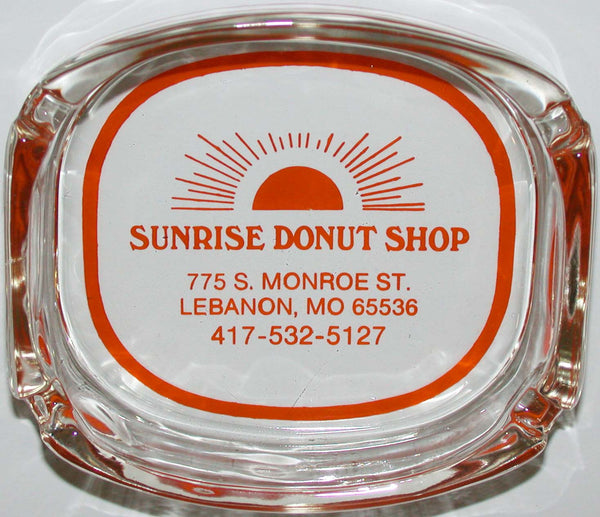 Vintage glass ashtray SUNRISE DONUT SHOP sun pictured Lebanon Missouri n-mint+
