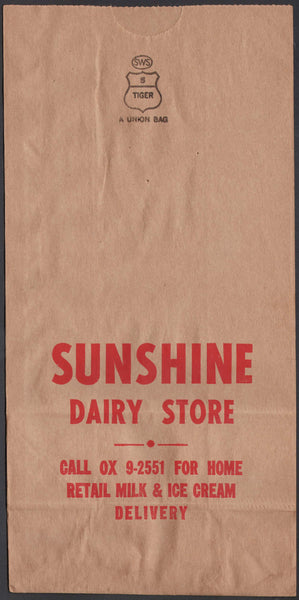 Vintage bag SUNSHINE DAIRY STORE Call OX 9-2551 for Ice Cream new old stock