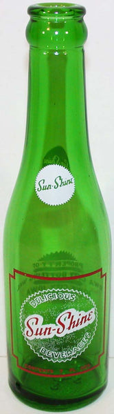Vintage soda pop bottle SUN-SHINE Beverages green glass 7oz Iowa City IA n-mint