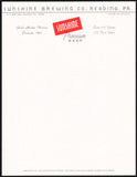 Vintage letterhead SUNSHINE PREMIUM BEER Reading Pennsylvania unused n-mint+