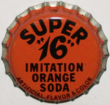 Vintage soda pop bottle cap SUPER 16 ORANGE cork lined Hobby Beverages Elmira NY
