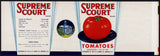 Vintage label SUPREME COURT Tomatoes building picture W H Dunne Norwich New York