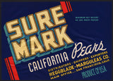 Vintage label SURE MARK California Pears Heggblade Marguleas San Francisco California