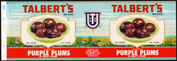 Vintage label TALBERTS Purple Plums pictured Ulry Talbert Grand Island Nebraska
