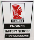 Vintage metal sign TECUMSEH Engines Factory Service indian flange new old stock