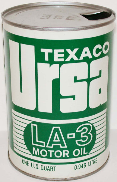 Vintage motor oil can TEXACO URSA LA-3 Motor Oil round metal quart excellent++