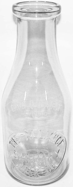 Vintage milk bottle THE ALLIANCE SANITARY MILK CO embossed quart TREQ Ohio n-mint