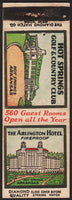 Vintage matchbook cover THE ARLINGTON HOTEL Hot Springs Arkansas Diamond Quality