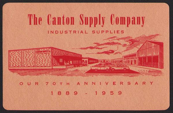 Vintage playing card THE CANTON SUPPLY COMPANY copper building picture 1959 Ohio