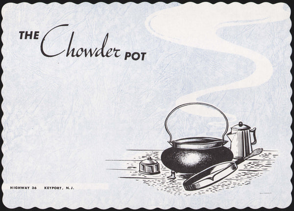 Vintage placemat THE CHOWDER POT cooking pot pictured Keyport New Jersey n-mint+