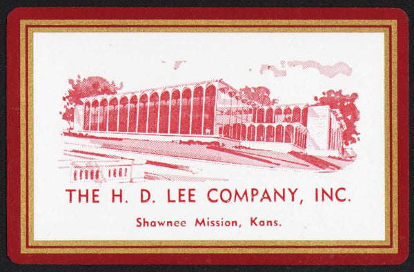 Vintage playing card THE H D LEE COMPANY building red border Shawnee Mission KS