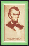 Vintage playing card THE LINCOLN NATIONAL LIFE INSURANCE green with his picture