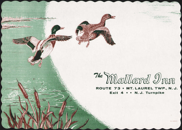 Vintage placemat THE MALLARD INN ducks pictured Mt Laurel Township New Jersey