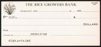 Vintage bank check THE RICE GROWERS BANK picturing rice Wheatley Arkansas n-mint