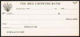 Vintage bank check THE RICE GROWERS BANK picturing rice Wheatley Arkansas n-mint